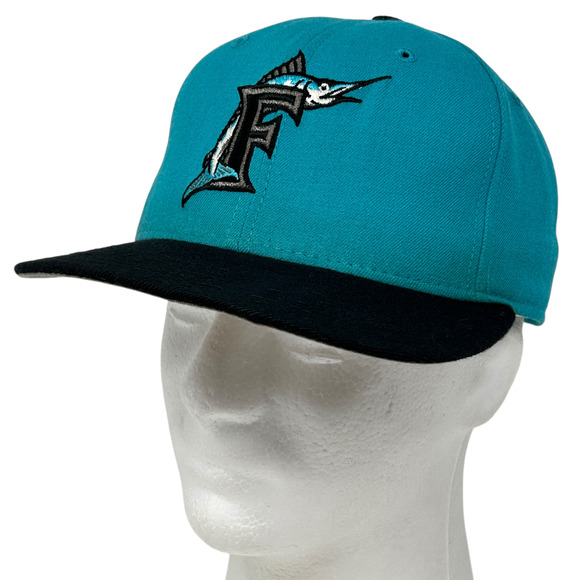 Vintage 90s Florida Marlins Hat Baseball Cap Fitted 7 1/8 Green New Era USA Made - Picture 1 of 14